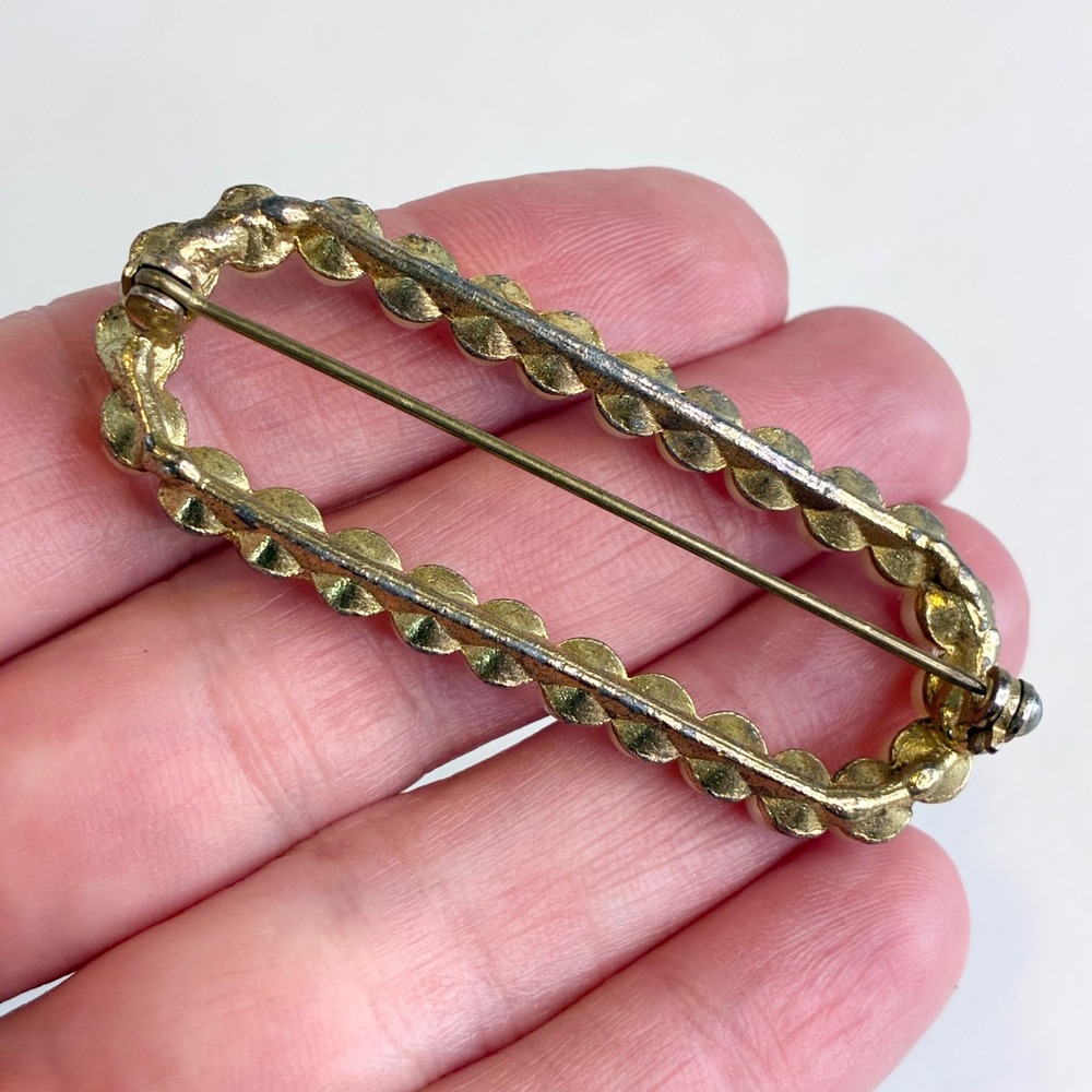 Vintage Faux Pearl Brooch Pin Set Gold Silver Tone Oval Rectangle 2pc Estate - Picture 10 of 13